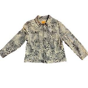 Ruby Rd. Tiger Print Jacket 10p animal cheetah white gray black clean